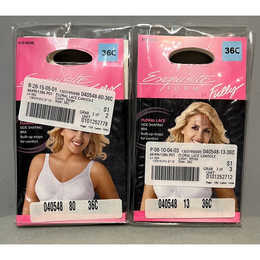 Exquisite Form Fully Lot of 2 Floral Lace Side Shaping Bra 36C White & Beige